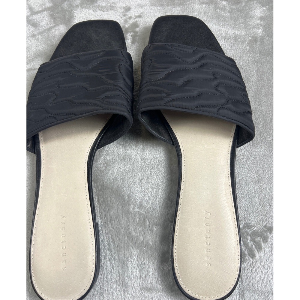 Sanctuary Club 2.0 Black‎ Quilted Nylon Square Toe Slide Sandals Womens 11M